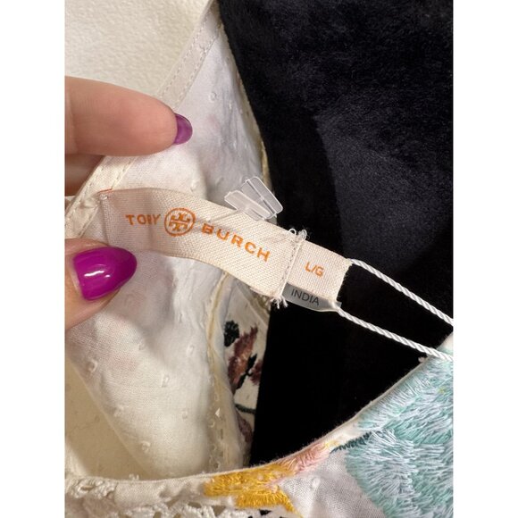 Tory Burch Embroidered Cotton Boho Dress With Tassel Tie & Lace Detail - Picture 9 of 11